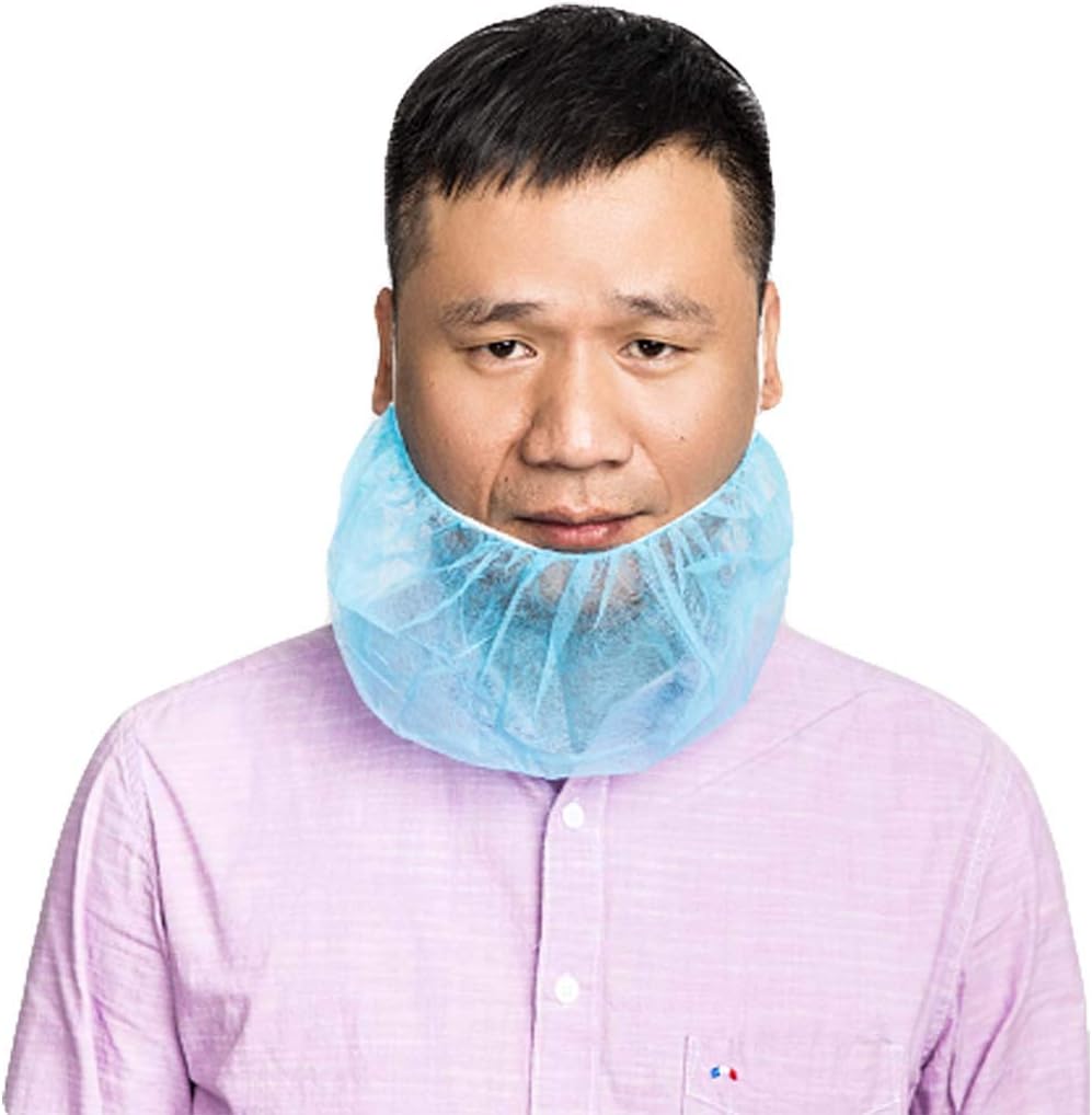 ABC Pack of 100 Blue Polypropylene Beard Covers 18". Disposable Beard Guards. Industrial Grade Beard Net Protectors. Honeycomb Beard Nets. Facial Hair Covering. Breathable & Lightweight. Wholesale. - - 