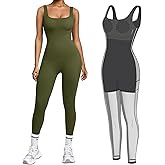 BRXL Built-in Shapewear Jumpsuits for Women Tummy Control One Piece Workout Jumpsuits Built-in Bra Square Neck Sleeveless