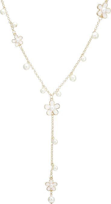 Amazon アイモン ロングネックレス アクセサリー フェイクパール ジュエリー 花モチーフ Zai 001 ホワイト ポーチ