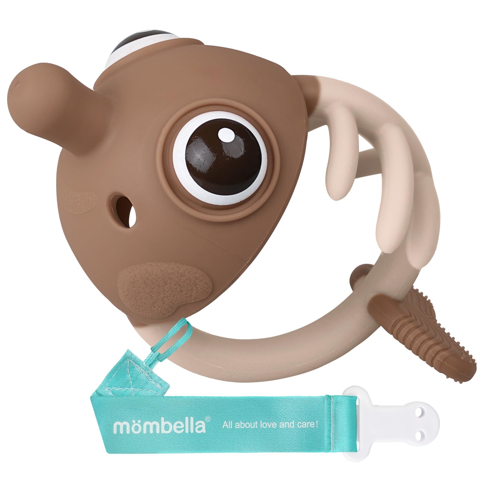 Baby Teething Toys for 3 Months Up with Pacifier Clip, Mombella Clownfish Teether for Babies 6 to 12 Months, Soft Silicone Infant Chew Toy for 9 Months Old, Baby Shower Gifts for Boy Girl, Tanned