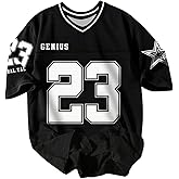 BEAUDRM Men's Number Graphic Jersey T-Shirt Short Sleeve V Neck Loose Oversized Sports Streetwear