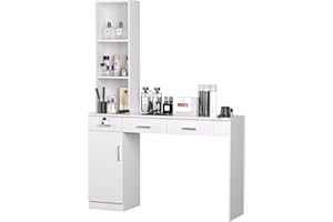 TOVRON Barber Salon Work Station for Hair Stylist Home Beauty Salon Equipment Barber Supplies Organizer Cabinet Barbershop Furniture,White