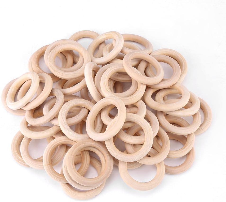 50 Pcs/Lot Natural Wooden Craft Rings, Unpainted Wood Ring Circles 50