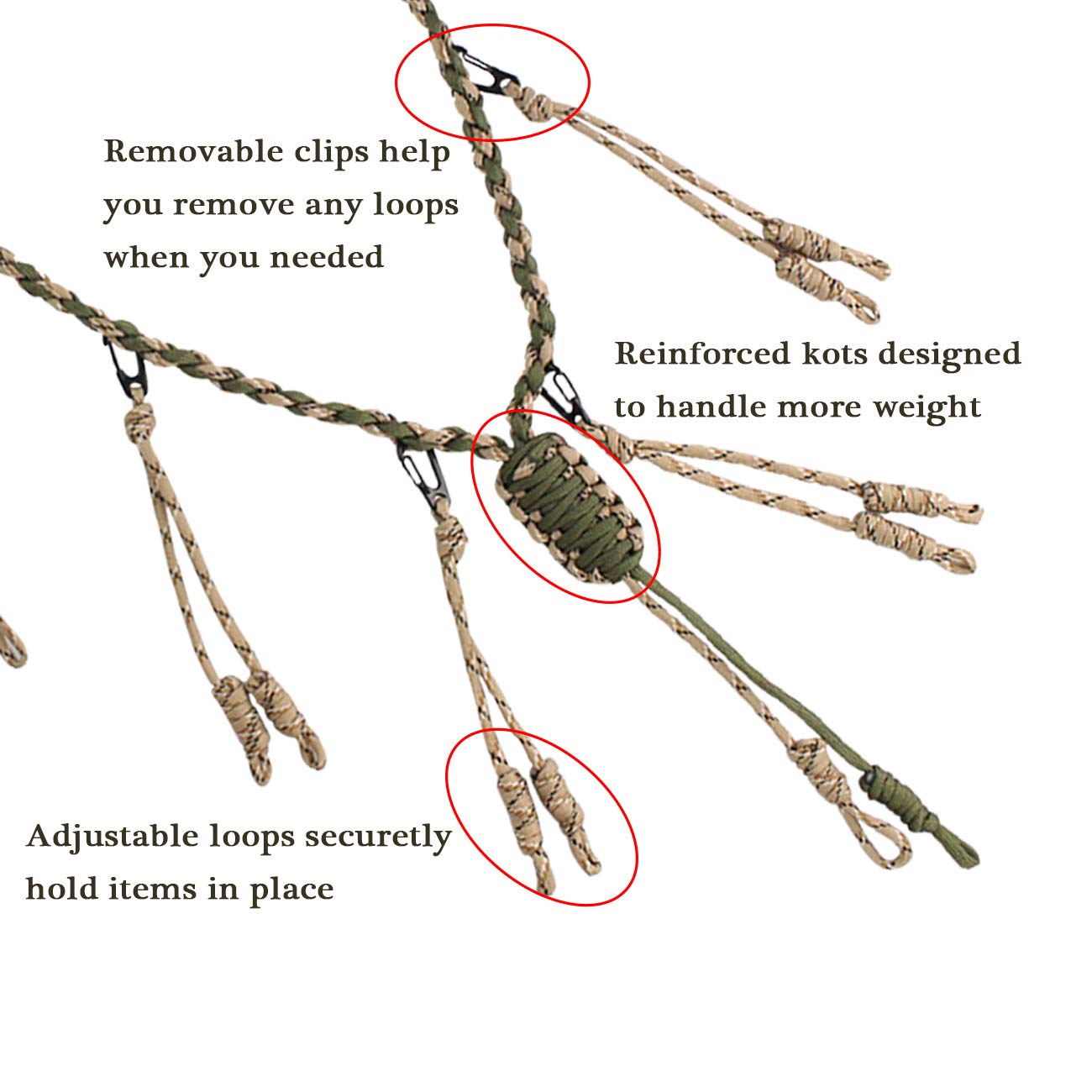 Yolyoo Duck Call Lanyard with Removable Drops 550 Paracord Hand Braided Secures 5 Calls Military Grade Adjustable Loops for Hunting Goose,Varmint, Predator, Deer or Duck Calls