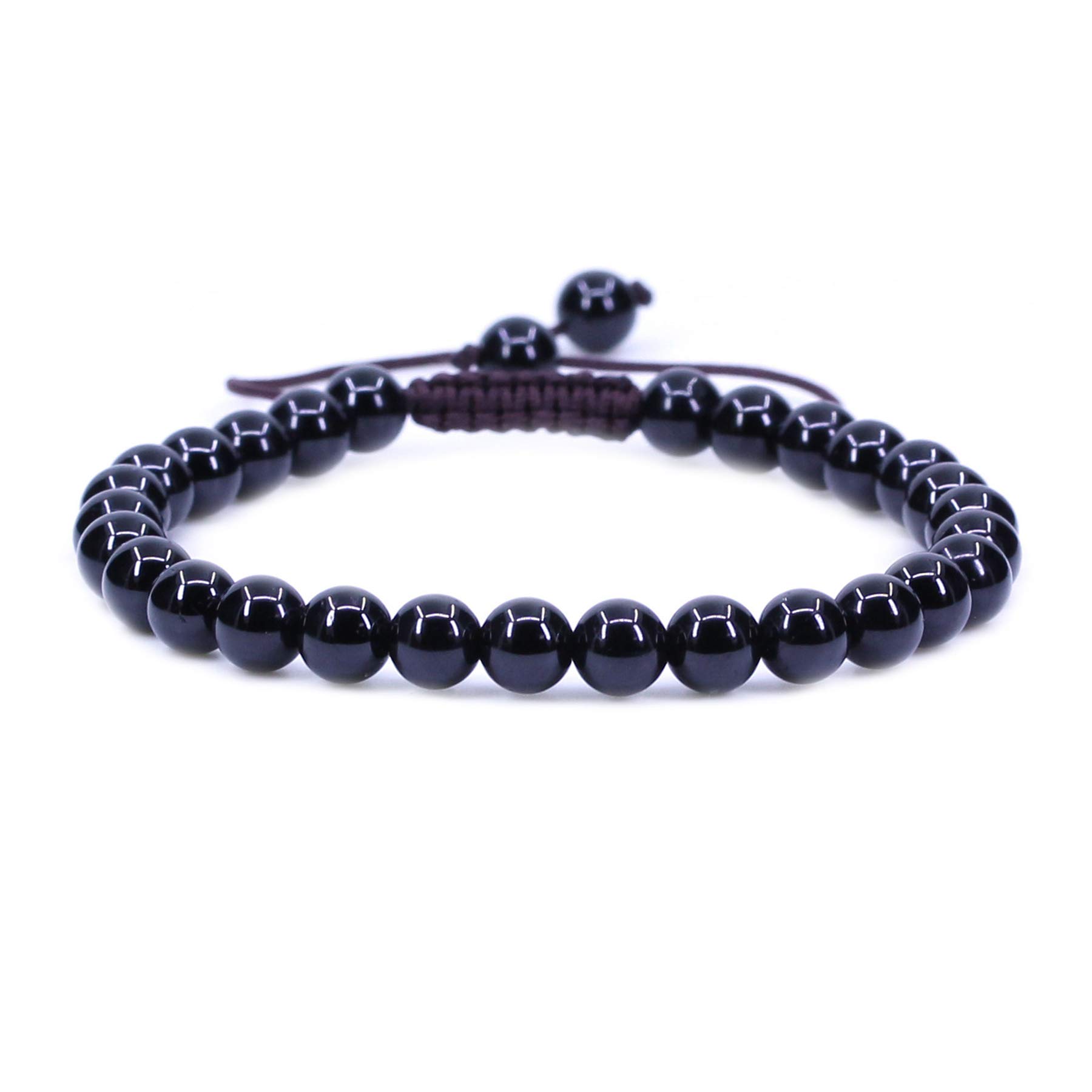 CHENYUE Natural Crystal A Grade Black Tourmaline Gemstone 6mm Round Beads Adjustable Bracelet 7" Unisex