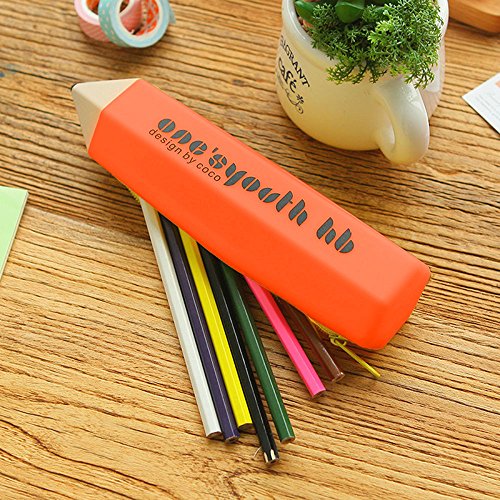 Bren SL Pencil Bag, Lovely Zipper Silicone Pen Pencil Case, Makeup Cosmetic School Bag Box Stationery, Orange