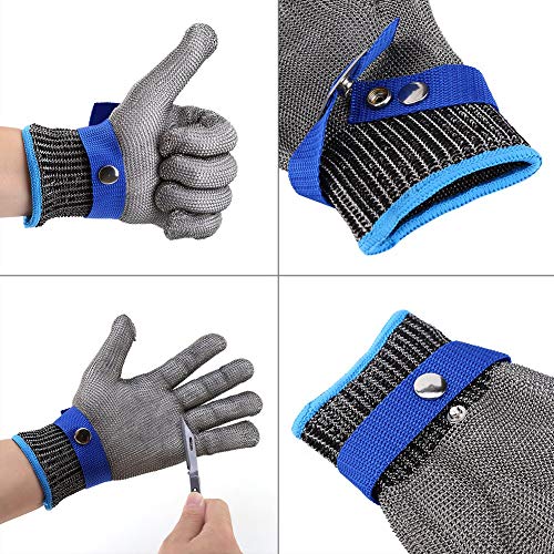 Cut Resistant Gloves, Proof Stab Resistant Stainless Steel Wire Metal Mesh Butcher Cotton Glove, High Performance Level 5 Protection, Food Grade