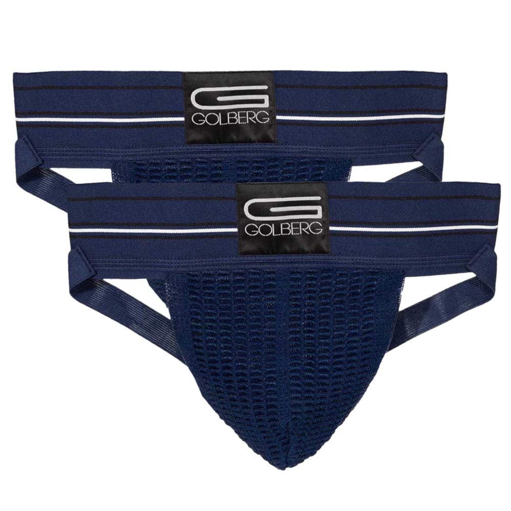 GOLBERG G Men’s Athletic Supporters (2 Pack, Midnight Blue, Large) - Jock Strap Underwear - Extra Strength Elastic