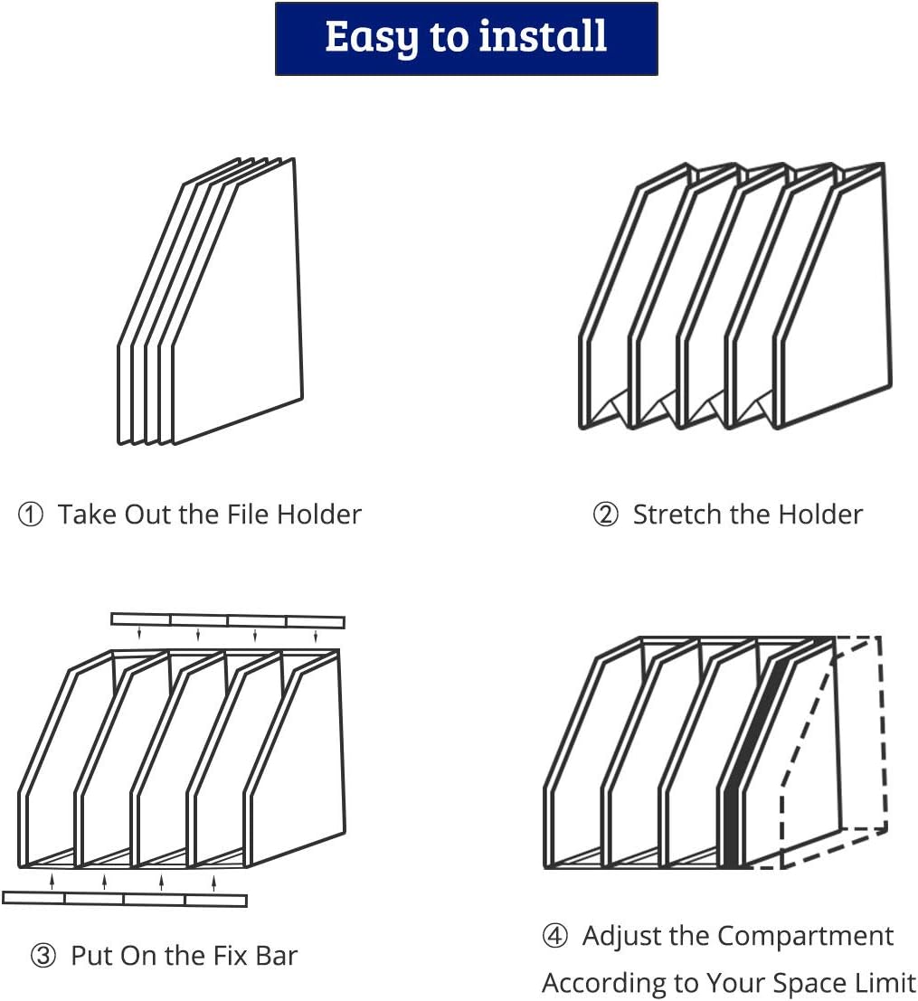 SAYEEC Desktop File Magazine Folder Holder 4 Section Plastic Hollow Documents Foldable Organizer File Cabinet Shelf Frames Dividers Rack Display and Storage (White) : Office Products