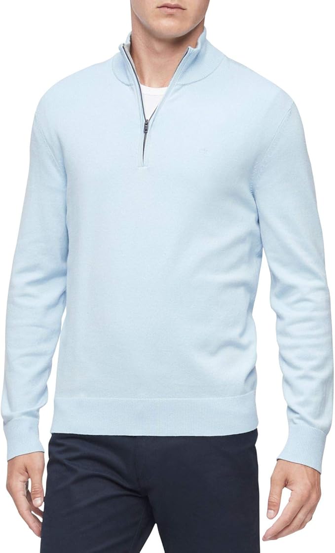 Calvin Klein Mens Sweater Cerulean 1/4 Zip Long Sleeve Blue XL at Amazon Men’s Clothing store