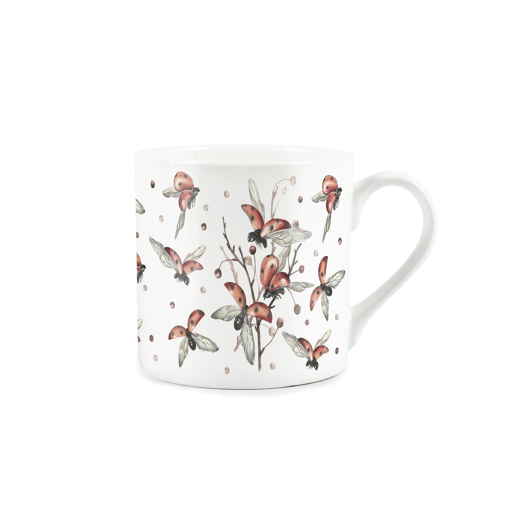 Ladybird Mug - Red & Black Spots Ladybug Insect - Bone China White Mug Coffee/Tea Present