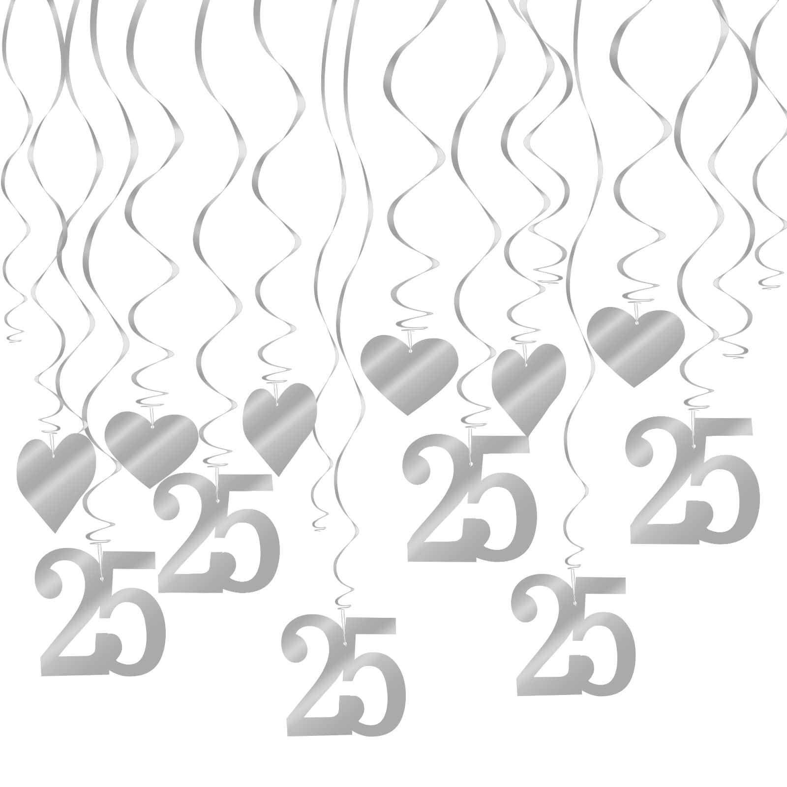 18 pieces 25 Decorative Silver Wedding Swirl Decorations 25 Garlands Hanging Decoration for Wedding Decoration, Anniversary Decoration