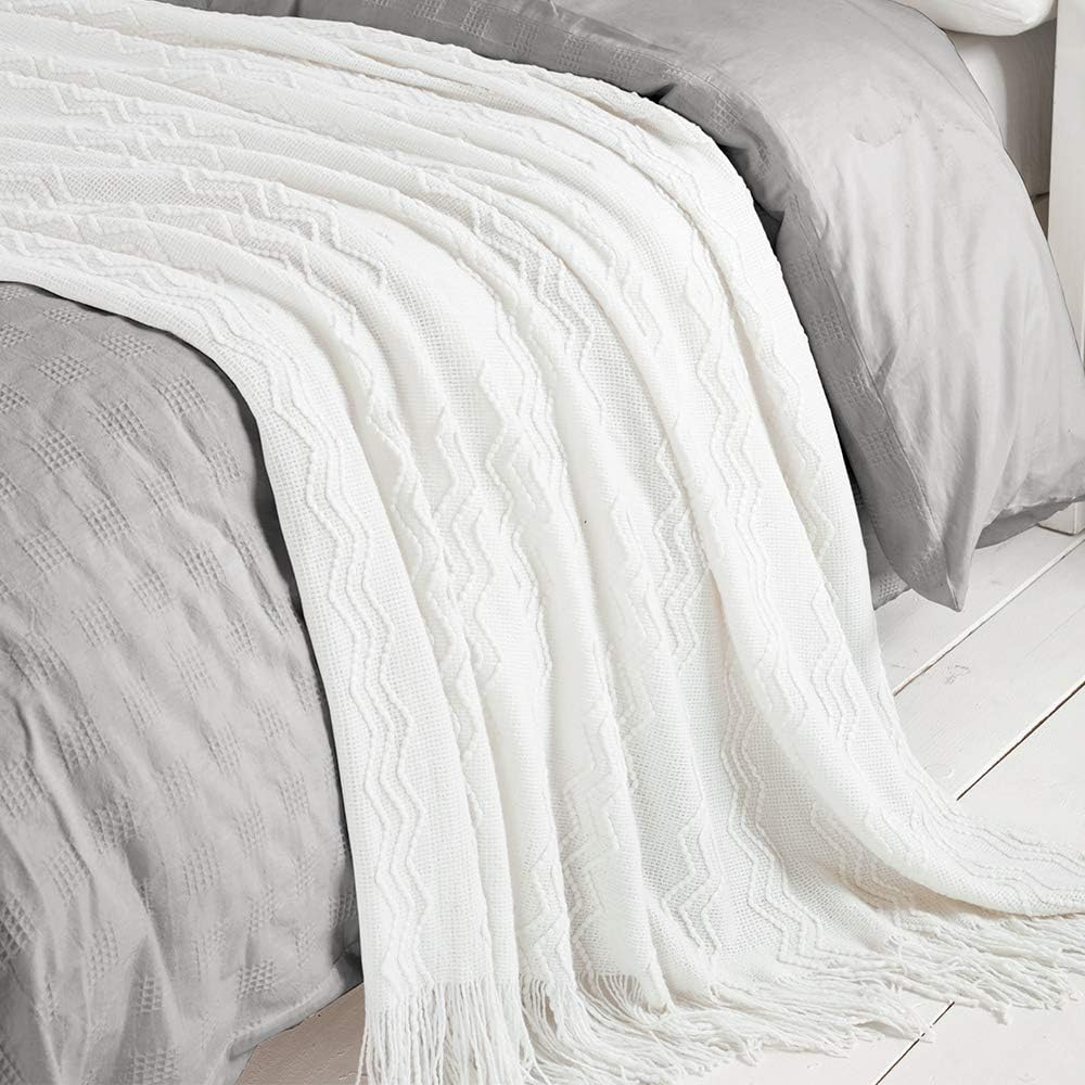 Bourina Throw Blanket Textured Solid Soft for Sofa Couch Decorative Knitted Blanket, 50" x 60",Off White: Home & Kitchen