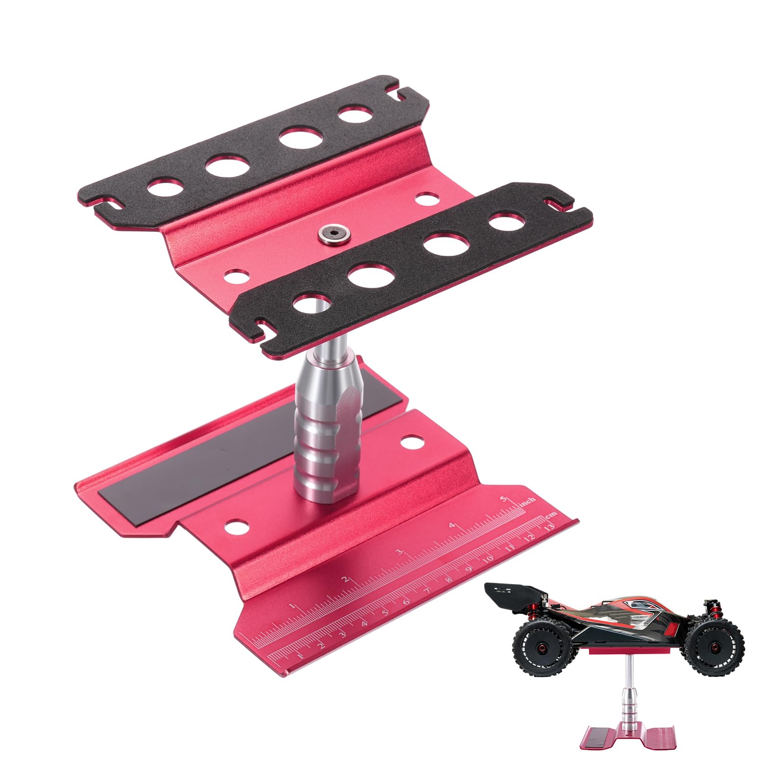 sourcing map 1 Set RC Car Work Stand Lift Lower Aluminum Repair Workstation 360 Degree Rotation for 1/8 1/10 1/16 Scale RC Car Crawler Truck Vehicle (Wine Red)