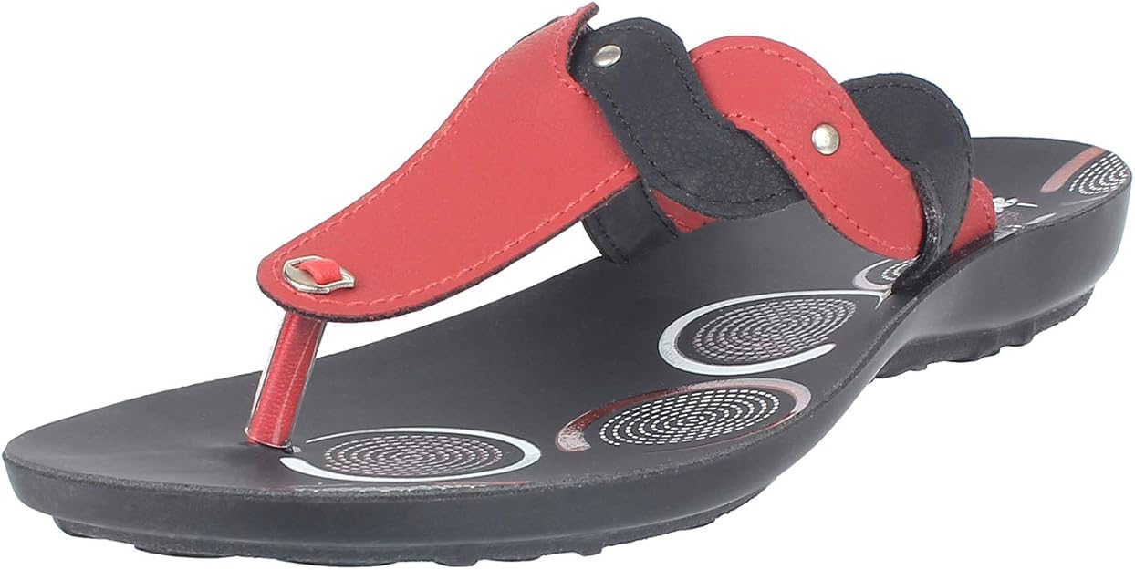 Amazon.com | AEROWALK Women's Fashion Slippers-4 UK (CO56_BLK+RED_37) | Slippers