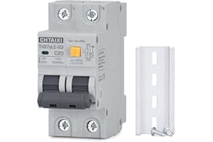 CHTAIXI Ground Fault Circuit Breaker, 20 Amp 120V AC DIN Rail Mount Residual Current Circuit Breaker, Thermal-Magnetic Trip, Earth-Leakage Protection 30mA 1PN RCBO C20