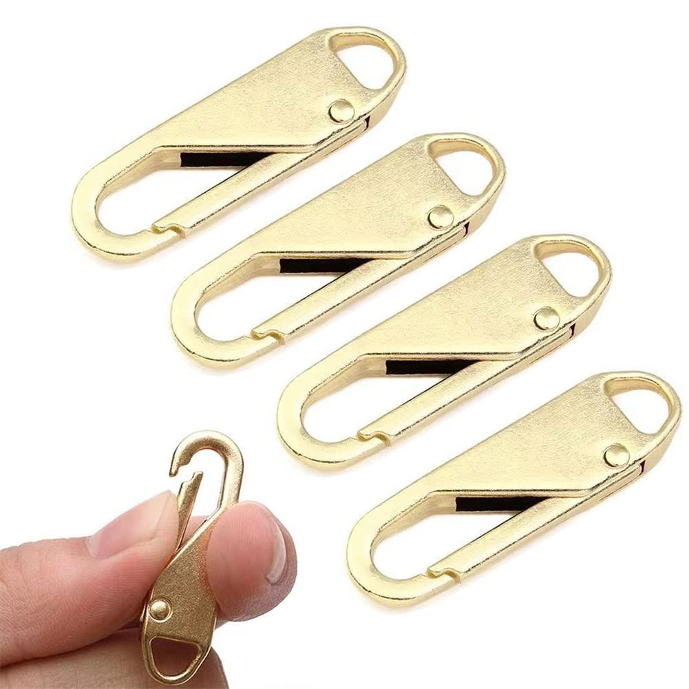 ファスナー 引き手 ジッパータブ ファスナー 修理 ジッパープル 金属製 工具不要 取り付け簡単 カバン/財布/靴/衣類 ファスナー修理 裁縫 交換用 DIY 手芸 手作り 服アクセサリー4個セット (ゴールド) の商品画像