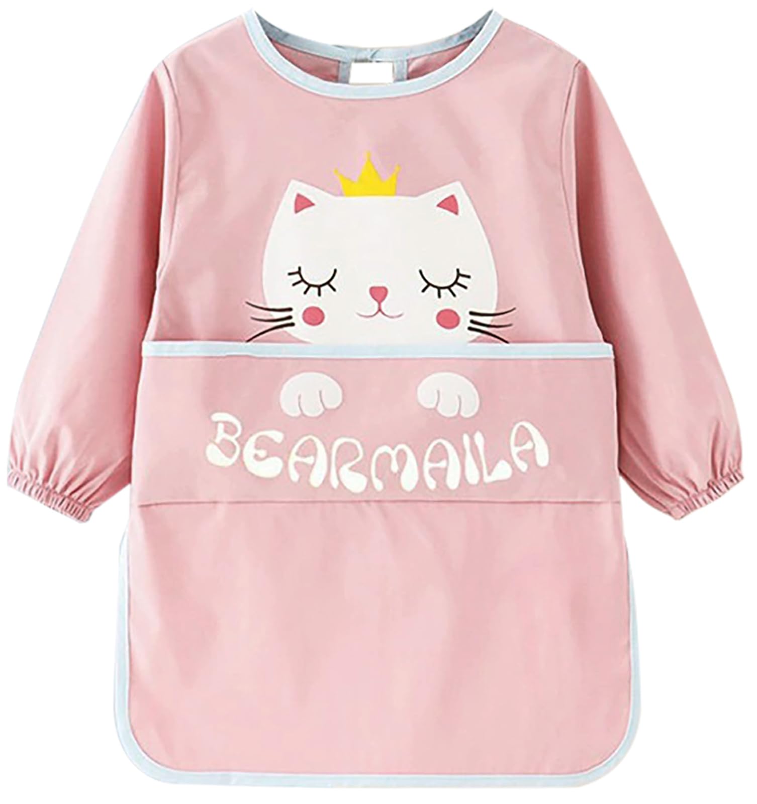 LXOrdora Kids Art Smock Waterproof Painting Apron with Long Sleeve Pink Cat 100