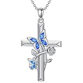 Cargari Mothers Day Gift Butterfly Cross Necklace 925 Sterling Silver Womens Butterfly Pendant Jewelry Gift for Mom Wife Grandma