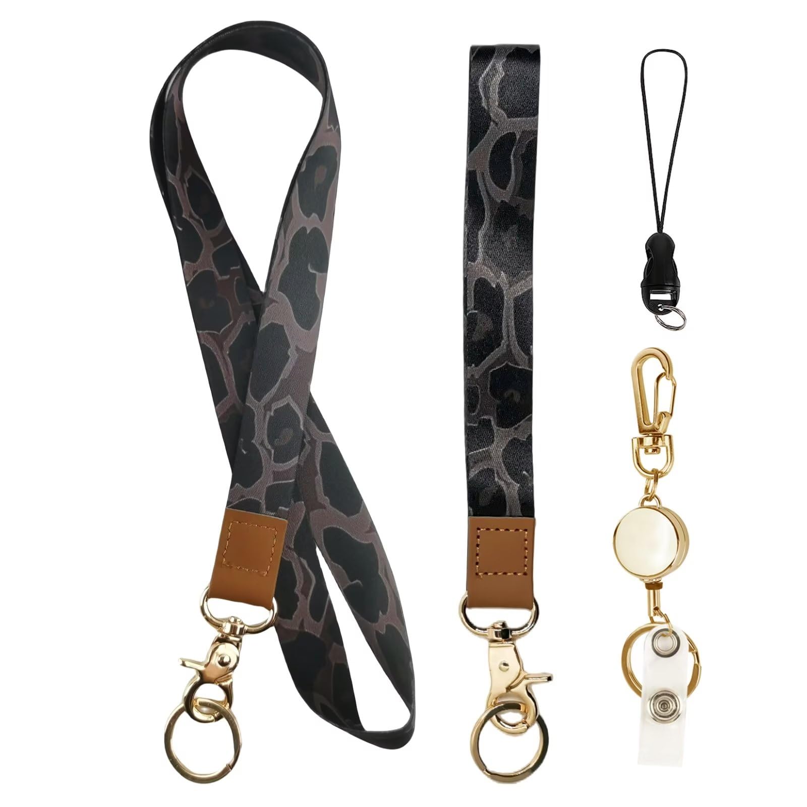 Leopard Lanyard & Wrist Lanyards with Retractable Reel,Heavy Duty Breakaway Neck Lanyards for Id Badges Holder, Wristlet Lanyard Strap for Key Chains, Keychain Lanyard for Woen,Teacher, Nurse,Cruise — image 1