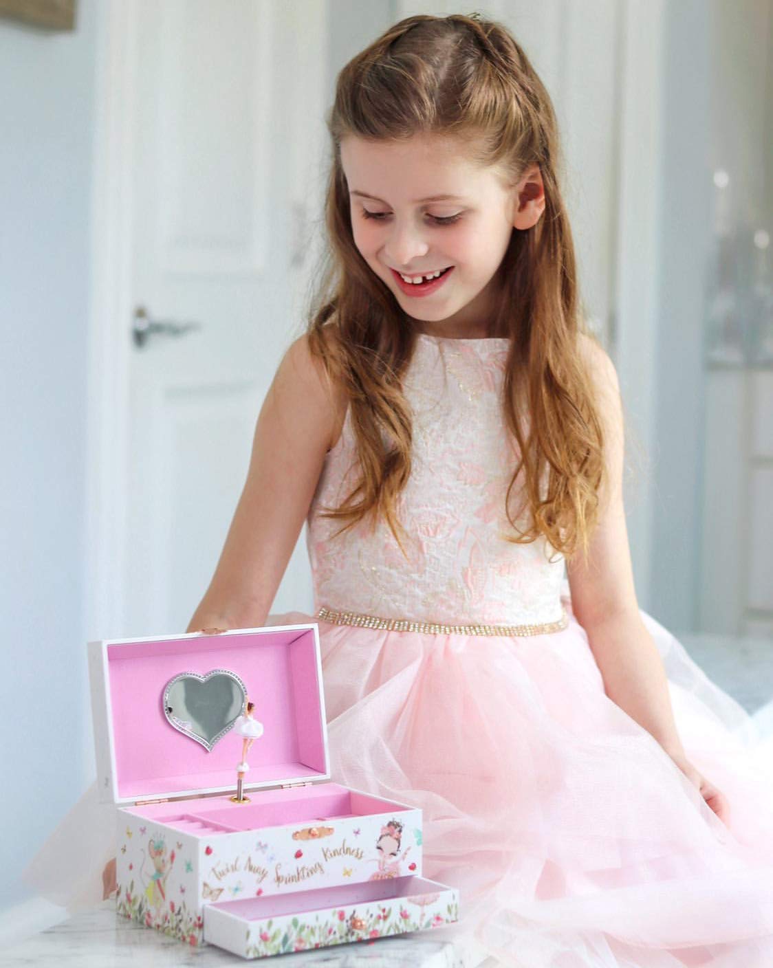 The Memory Building Company Ballerina Musical Jewelry Box, Classic Melody, Storage Organizer Kids Ages 6-12, Wood Construction w/ 2 Compartments