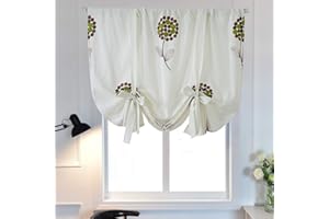 vctops Floral Embroidered Farmhouse Tie Up Shade Curtain Thermal Insulated Adjustable Balloon Curtain for Small Window Rod Pocket 1 Panel (55"x55",Floral A)