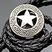 Vintage Silver Tone Q&Q Fashion Western Southwest Men Texas Ranger Star Leather Rodeo Bolo Bola Tie Necktie, Large