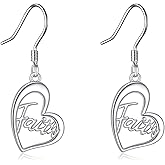 AOBOBO Faith Dangle Earrings for Women Sterling Silver Faith Inspirational Message Charm Love Heart Dangle Earring Christian Gift for Mom Women