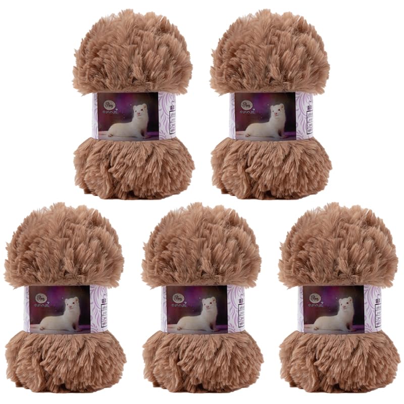 5 Pack of Soild Wool Fur Fluffy Plush Thick Knitting Yarn Supper Soft Fur Crochet Yarn for DIY Knitting Scarf Coat Gloves Hat Rugs Clothes Knitting Projects 250g