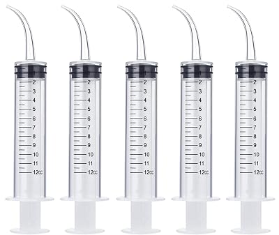 Wisdom Teeth Syringe, 5 Pack Irrigation Dental Syringes with Measure Scale & Curved Tip for Dental Care Liquid Oral Tonsil Stone