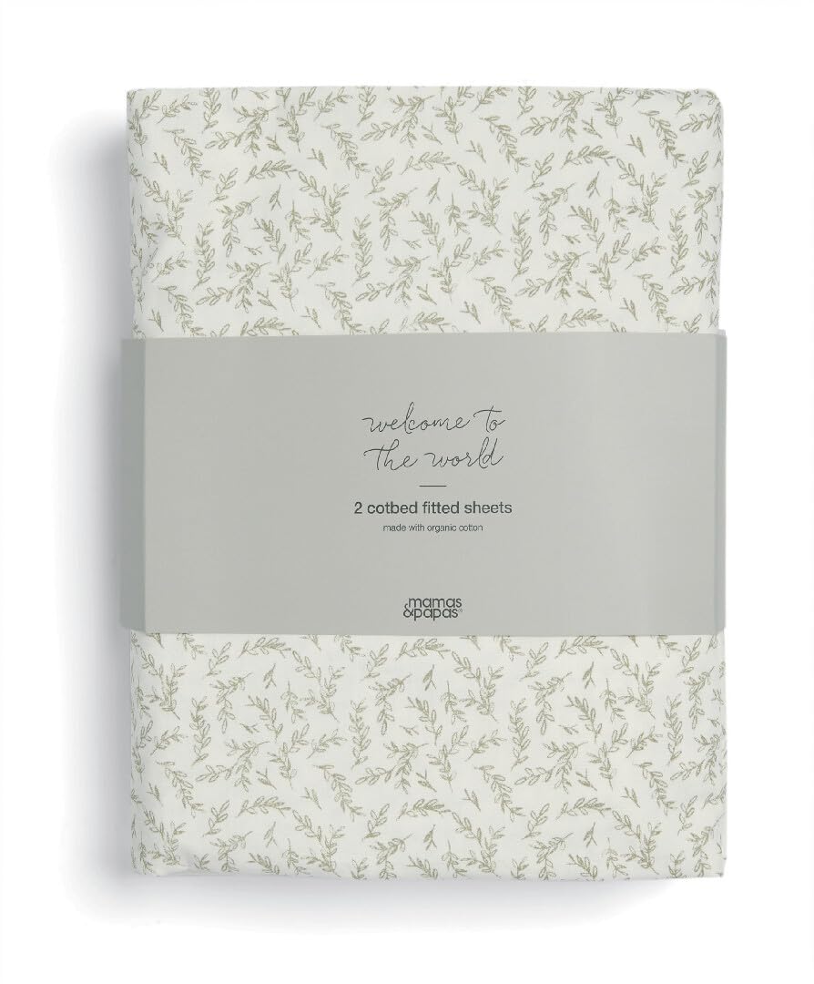 Mamas & Papas 2 Pack Cot/Bed Fitted Sheets, Seedling Leaf