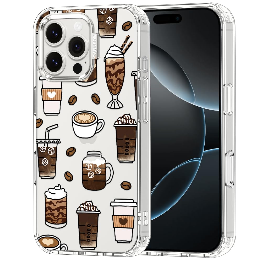 MOSNOVO Case for iPhone 16 Pro Max, [Buffertech 6.6ft Military-Grade Drop Protection] [Anti Peel Off Tech] Clear TPU Bumper Phone Case Cover Design - Coffee — image 1