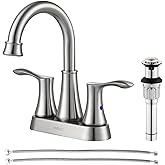 PARLOS Swivel Spout 2-Handle Brushed Nickel Bathroom Sink Faucet with Metal Pop-up Drain and Faucet Supply Lines, Demeter 13627