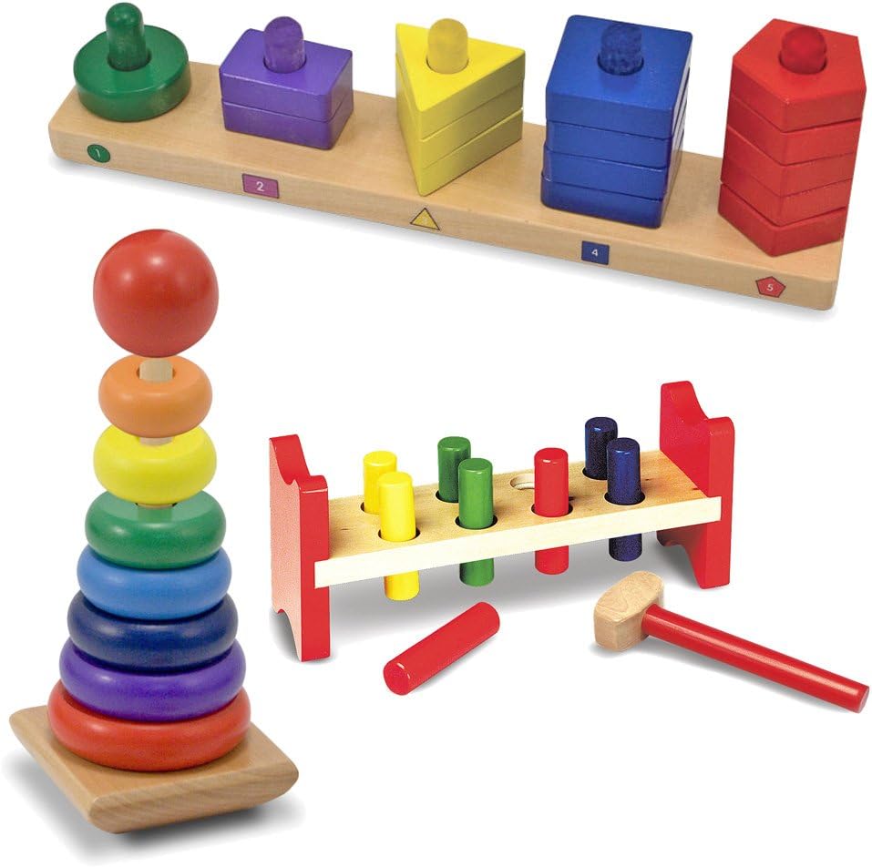 Melissa & Doug Deluxe Wooden Pound-A-Peg with Stack and Sort Board and Rainbow Stacker