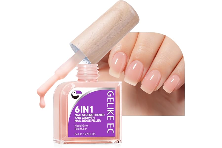 Gelike EC Nail Growth Strengthener for Woman: Nude Blush 6 in 1 Natural Nail Hardener Extra Strong and Growth – Nail Polish Hardener for Weak and Damaged Nails