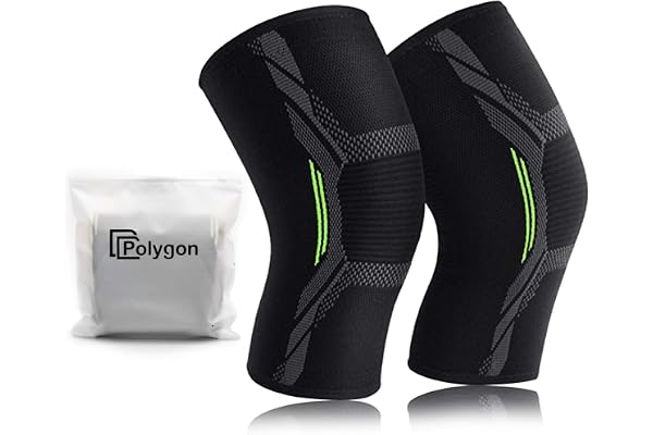 Polygon Knee Support Brace 2 Pack, Knee Compression Sleeve for Running, Arthritis, ACL, Meniscus Tear, Sports, Joint Pain Rel