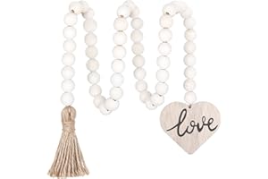 Meplait Love Wooden Bead Garland with Tassel, Decorative Beads Home Decor Farmhouse Tassel Garland Boho Decor for Tiered Tray（38in）