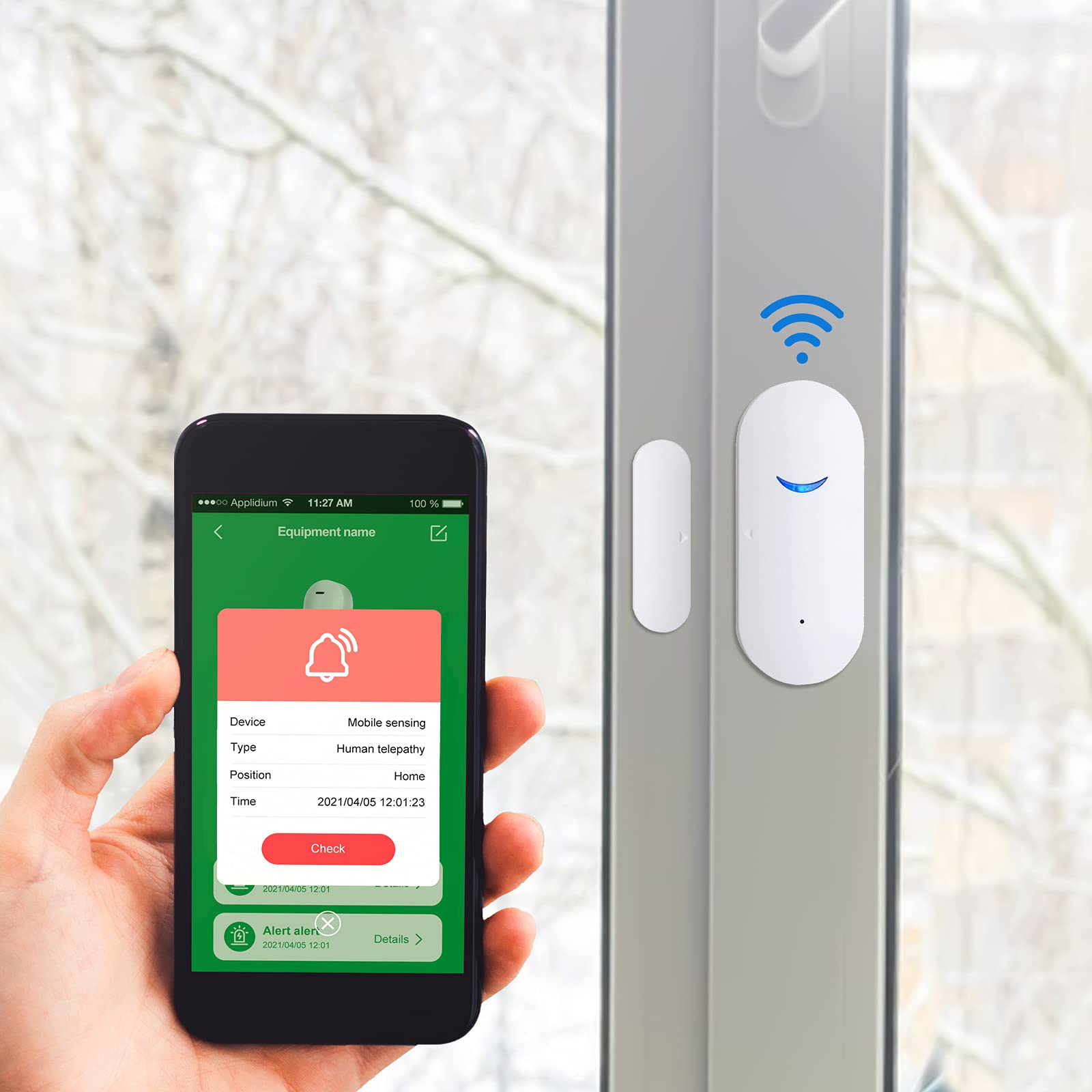 WIFI Door Window Alarm Sensor for Home Security, Wireless House Shed Alarms System Accessories, Garage Door Sensor Sends Burglar Alert to App, Alexa and Google Home Compatible Device