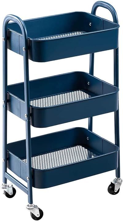 DOEWORKS 3-Tier Storage Trolley on Wheels Navy Blue 70cm 15kg per tier