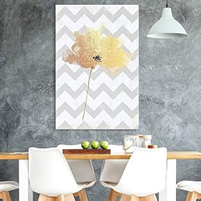 Canvas Wall Art - Golden Flowers Petal on Silver Background - Giclee Print Gallery Wrap Modern Home Art Ready to Hang - 12x18 inches