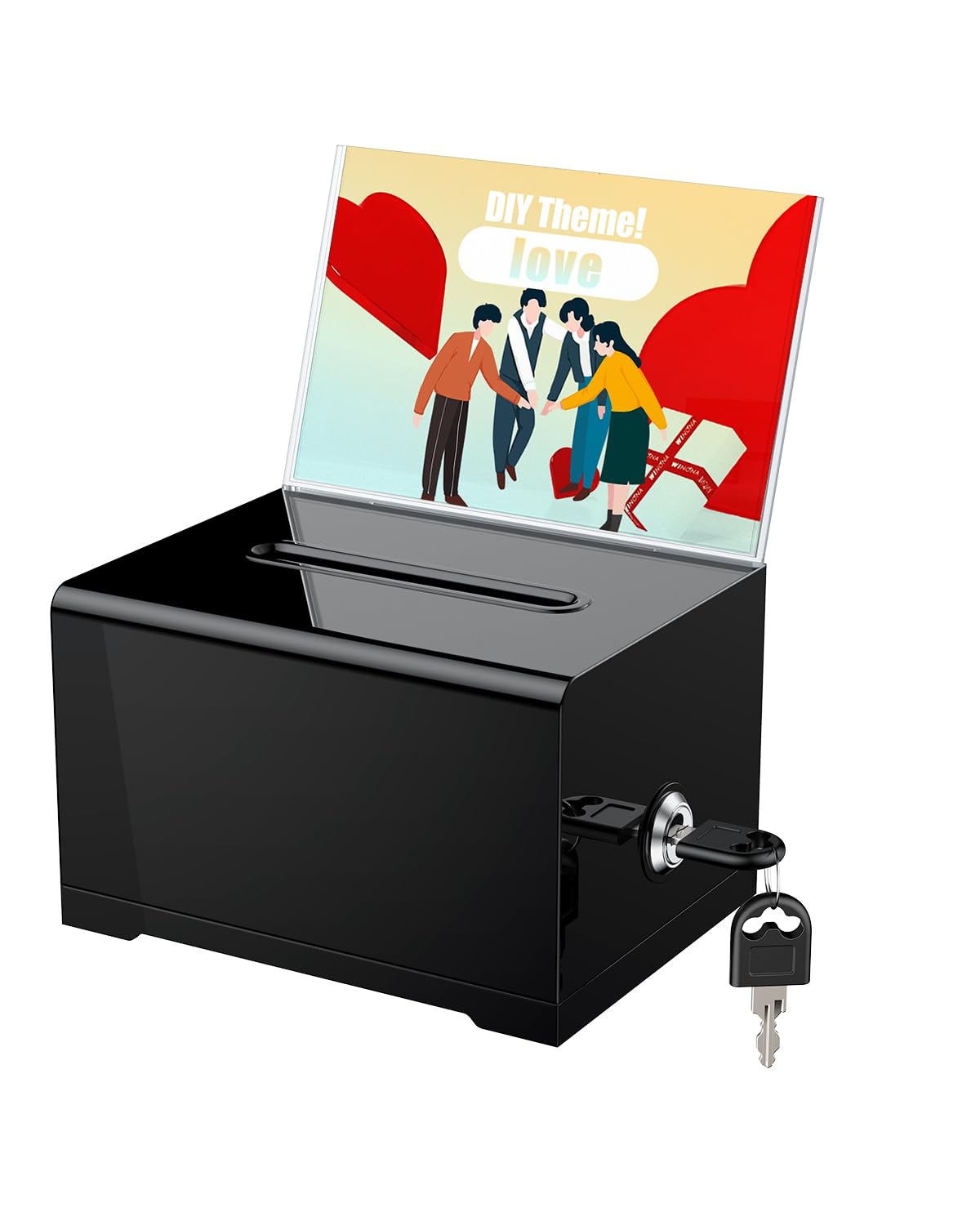 Photo 1 of Uniclife Black Acrylic Donation Box for Fundraising 6.2" x 4.7" x 4" Suggestion Box with Slot and Lock Plastic Ballot Boxes with Sign Holder Storage Container for Voting Charity Tip Collection