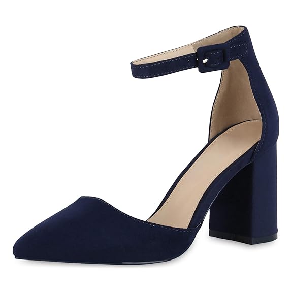 SCARPE VITA Damen Spitze Pumps mit Blockabsatz Chunky Heels Hochzeit Abiball