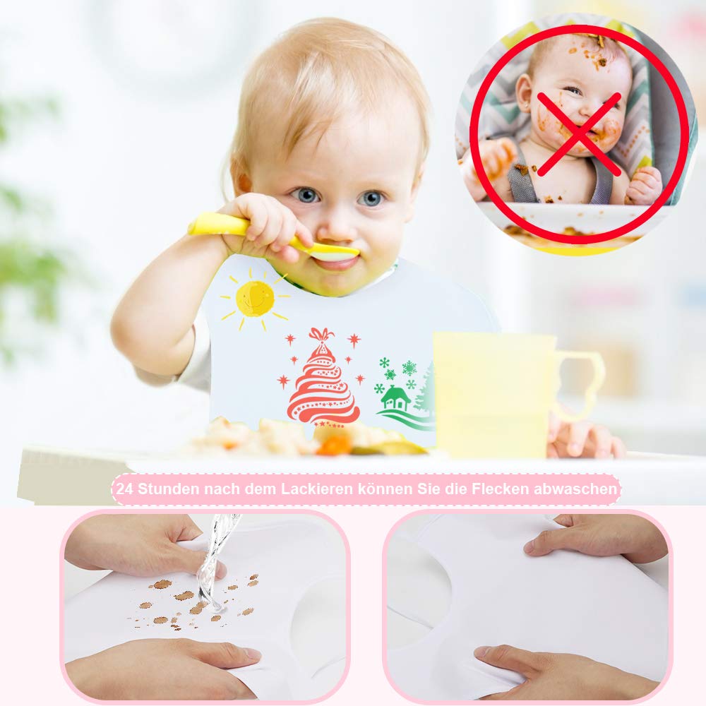 Aitere 15 Stück Lätzchen Bemalen, 26 * 30CM Weißes Baby Dreieckstuch Halstücher mit 12 Textilstiften und 3 Malen Schablonen, Lätzchen zum Bemalen - Perfektes Geschenk für Babyshower Party