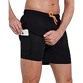 Roxdme Mens Swim Trunks with Compression Liner Quick Dry Beach Shorts with Zipper Pockets Black