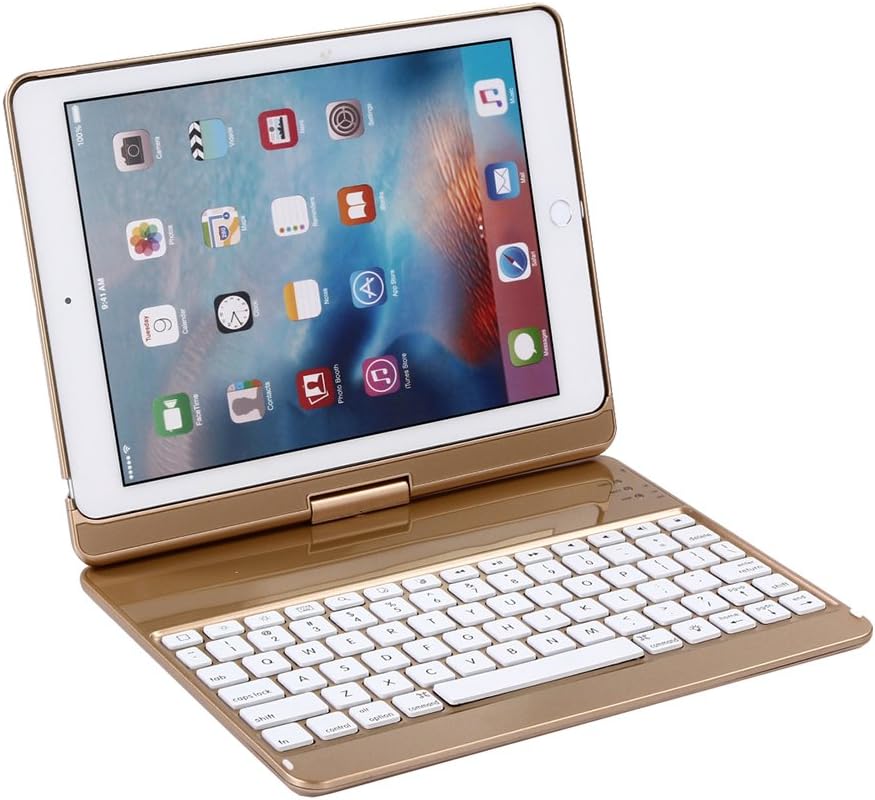Elementdigital Bluetooth Keyboard Wireless Case Rotatable With Led Backlit Keys For New 2017 Ipad 9 7 Ipad Air Ipad Air 2 Ipad Pro 9 7 Tablet