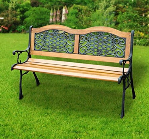 Lunarland Outdoor 50" Patio Porch Deck Hardwood Cast Iron Garden Bench Chair Love Seat