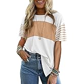 Dokotoo Summer Tops Trendy Oversized 2026 Crewneck Casual Color Block Striped Womens Shirts Blouses
