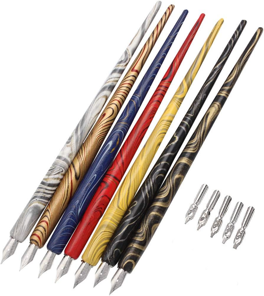 SIPLIV Professional Manga Gothic Pen Dip Pen Calligraphy Drawing Pen Kit, 7 Pen Holders Handles, 12 Nibs (7 Fountain Pen Nib
