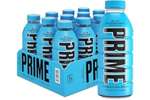 PRIME Hydration BLUE RASPBERRY, Sports Drinks, Electrolyte Enhanced for Replenishing Fluids, 250mg BCAAs, B Vitamins, Antioxidants, Low Sugar, 16.9 Fl Oz, 12 Pack
