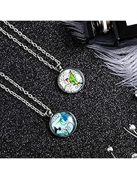 Norme - Collar con colgante de pájaro, 2 piezas, diseño redondo, color verde y azul